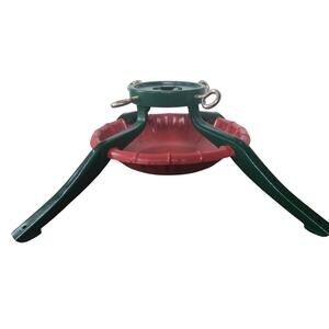 Vintage Red and Green Metal 3 Leg Christmas Tree Stand Retro Holiday Holder